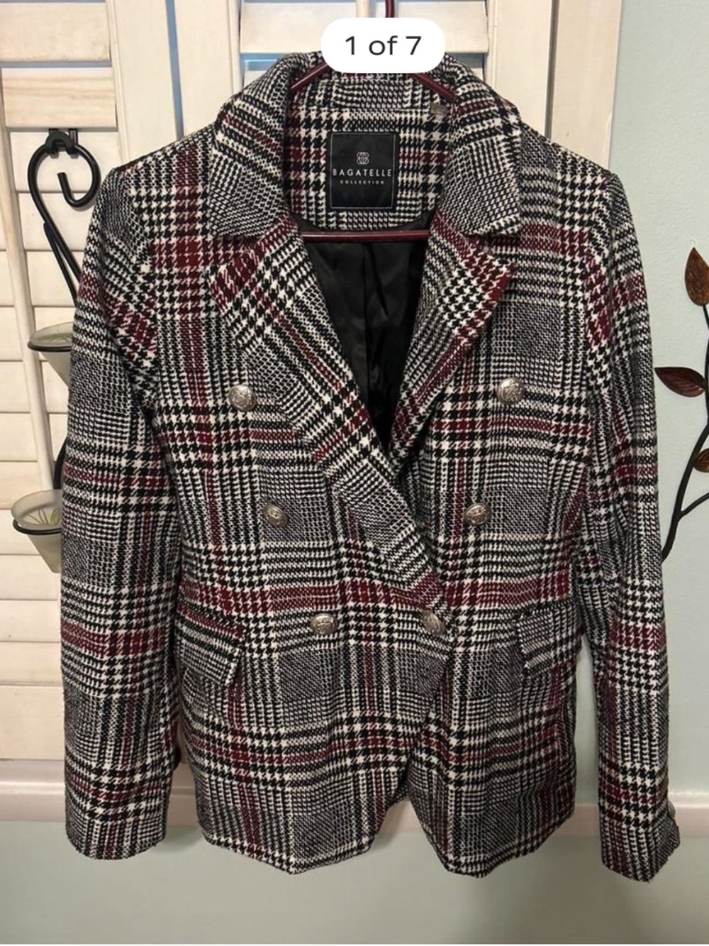 bagatelle Black, White & Red Plaid Double-Breasted Blazer